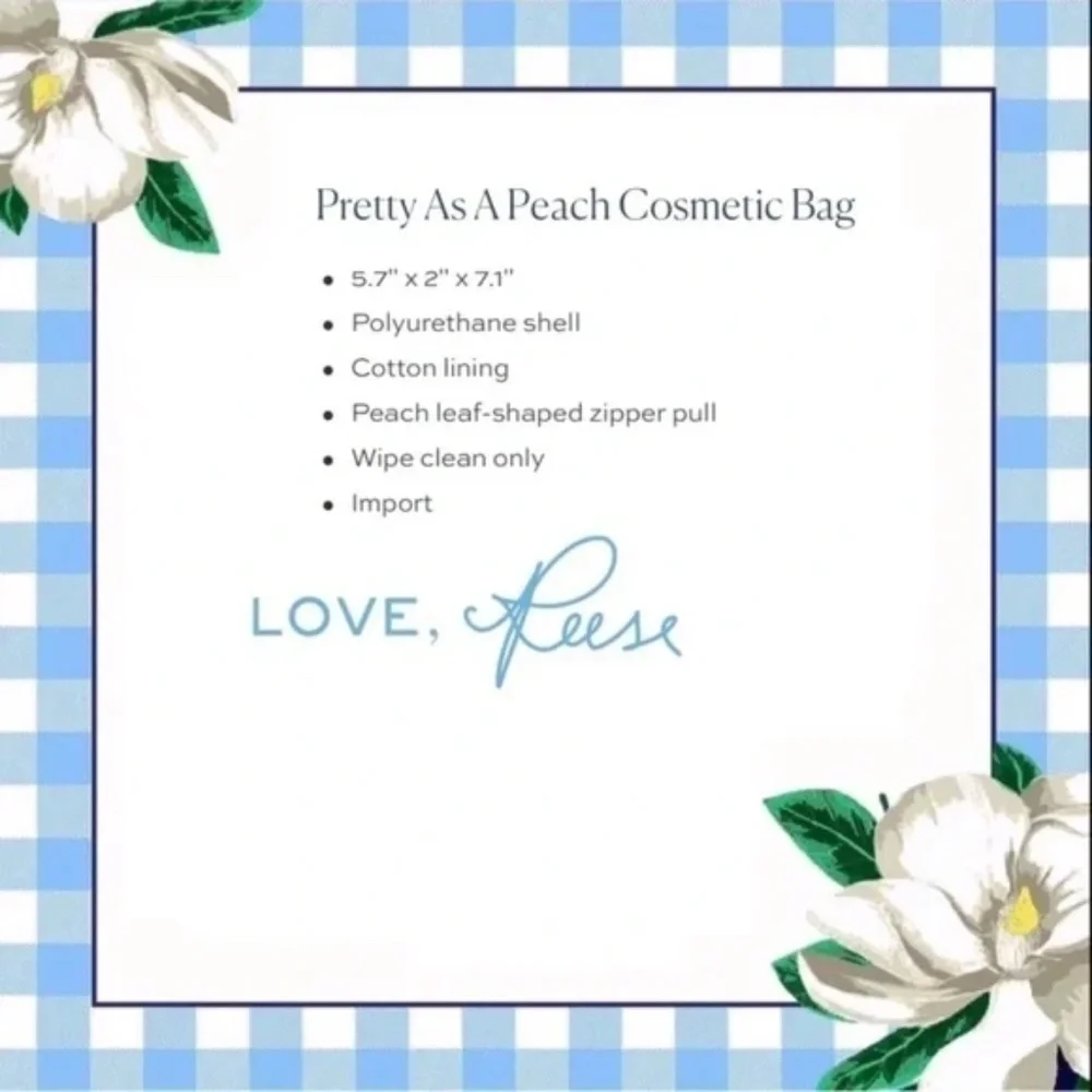 🆕Draper James🆕Pretty as a Peach🍑Zippered Cosmetic Bag🍑Blue Stripe NWT